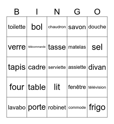 maison Bingo Card