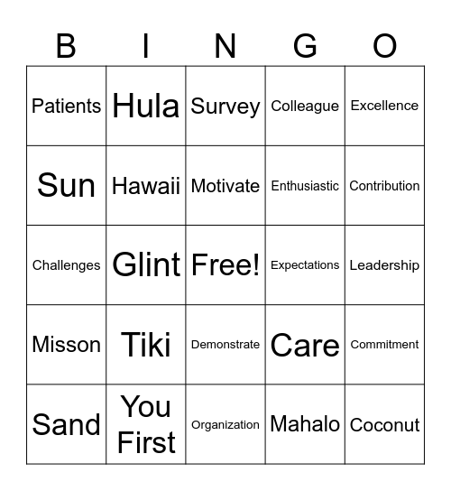 Excellence Always Engagement Luau BINGO Card