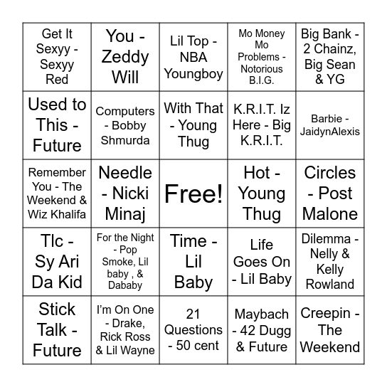 HIP HOP Bingo Card