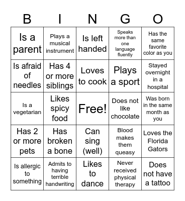 Get to know you BINGO Card