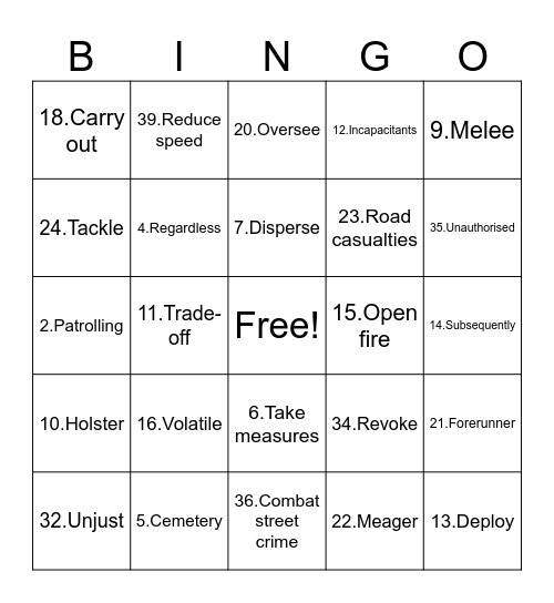 Police Bingo Card