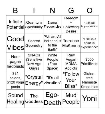 Hippie Bullshit Bingo Card