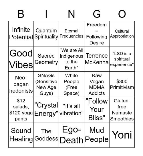 Hippie Bullshit Bingo Card