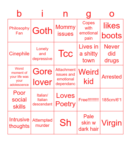 Joaquin's bingo Card