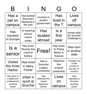 Student Worker Orientation Bingo Card