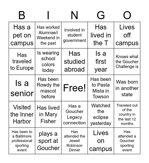 Student Worker Orientation Bingo Card