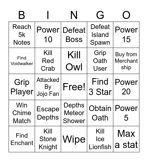 Deepwoken Bingo Card Bingo Card