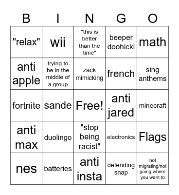 Derek Bingo Card