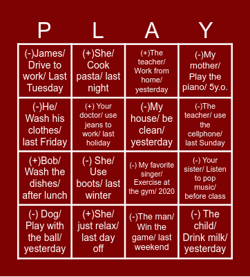 SIMPLE PAST Bingo Card