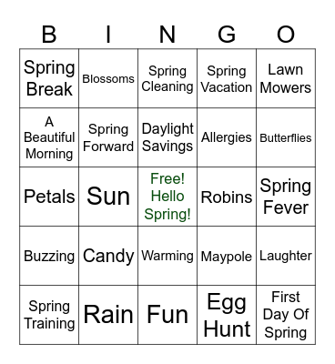 Hello Spring Bingo! Bingo Card