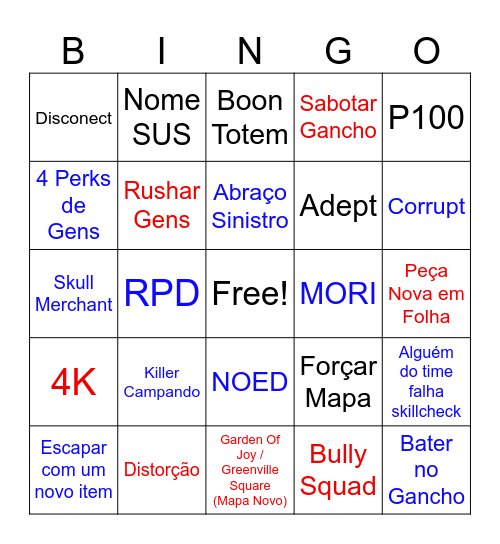 DBD Bingo Card