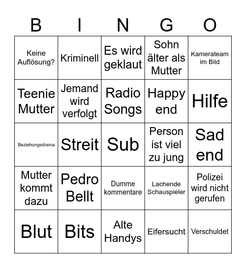 Hilf Mir Bingo Card
