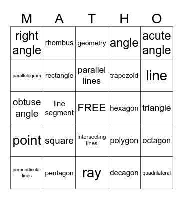 Geometry Bingo Card