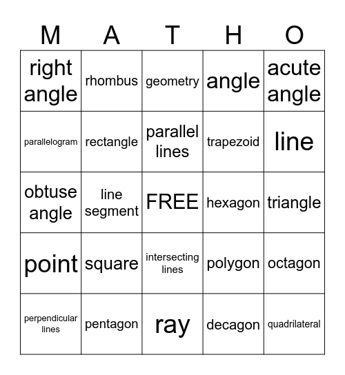 Geometry Bingo Card