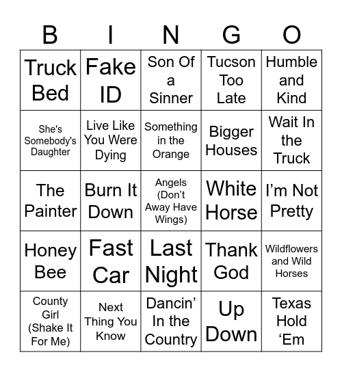 Current Country Bingo Card