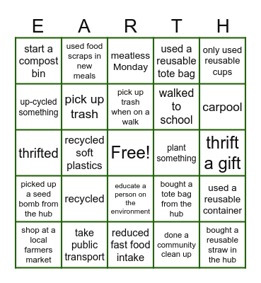 Earth day Bingo Card