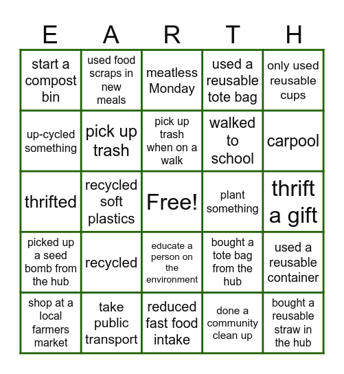 Earth day Bingo Card