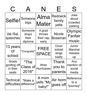 Wren Graduation Bingo! Bingo Card