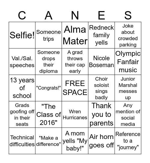 Wren Graduation Bingo! Bingo Card