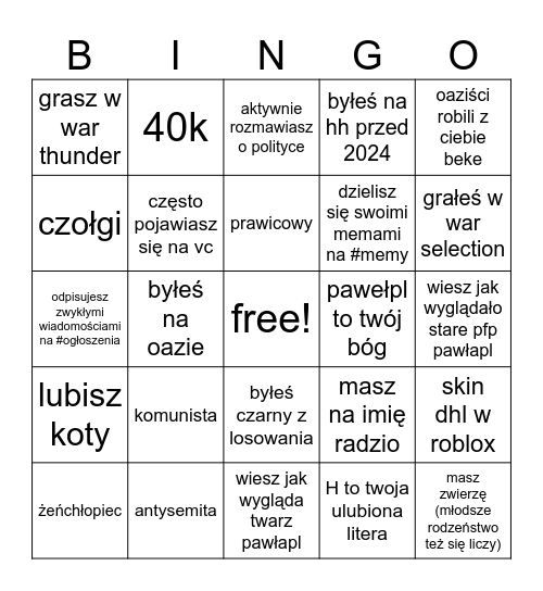 HH bingo Card
