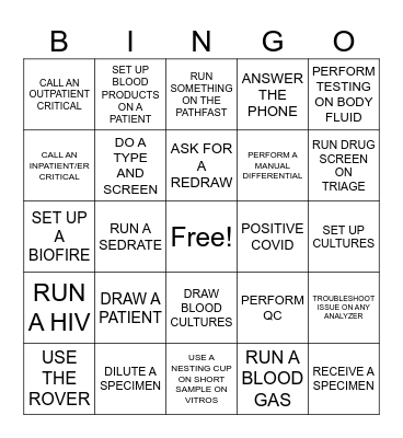 LAB TECH BINGO Card
