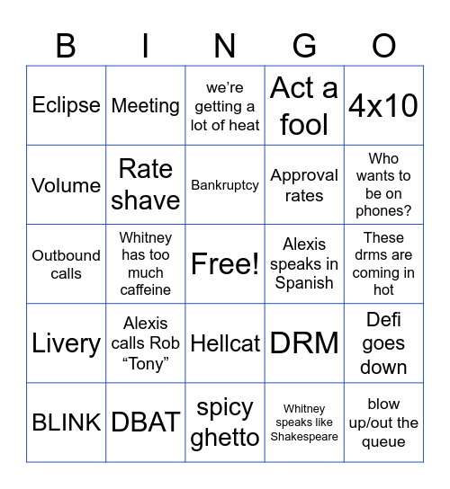 Business Lending Bingo Card