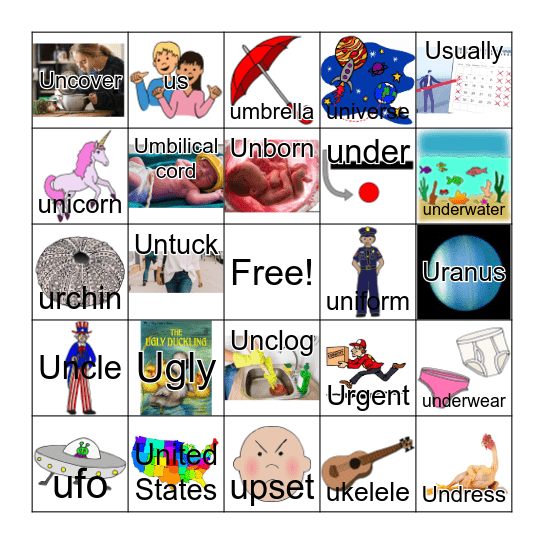 Initial Letter /U/ BINGO Card