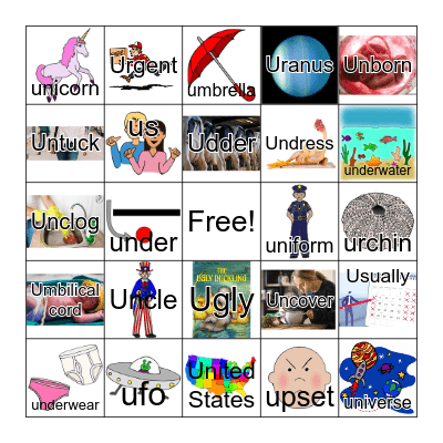 Letter U BINGO Card
