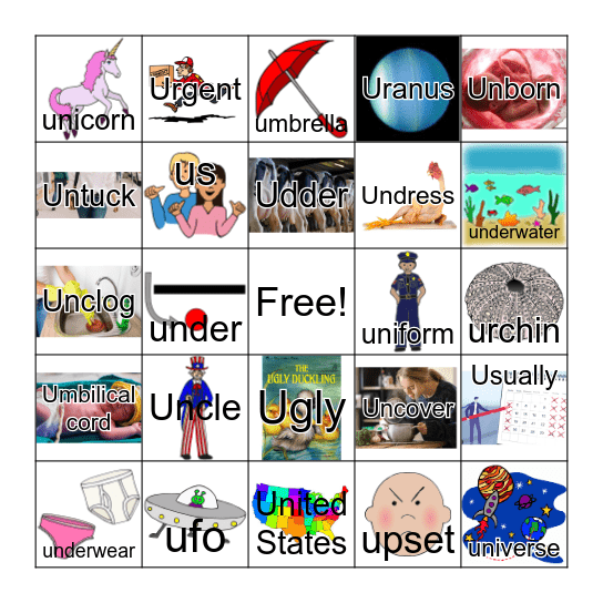Letter U BINGO Card