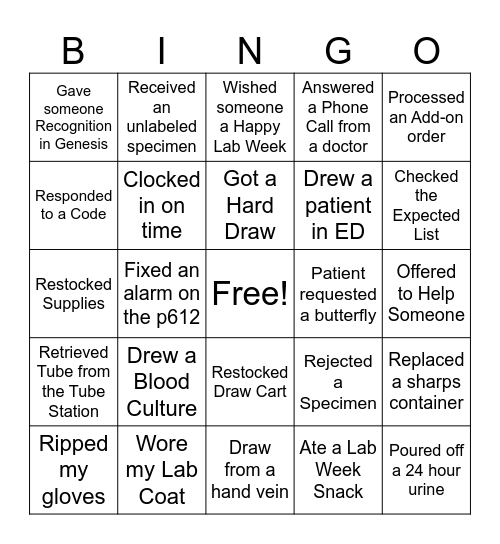 Lab Week Bingo LA Bingo Card