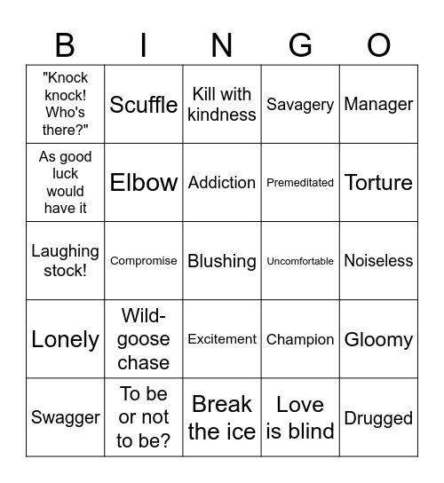 Shakespeare Bingo Card