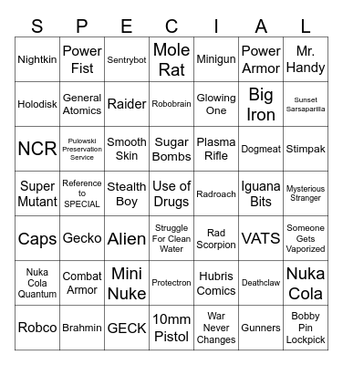 Fallout TV Show Bingo Card