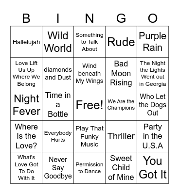 song Bingo Card