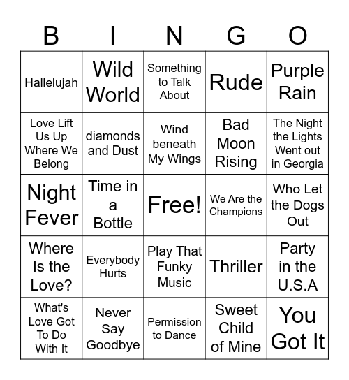 song Bingo Card