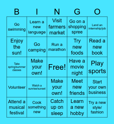 OptiMize Mingle Summer Bucket-List Bingo Card