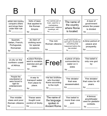 Ancient Rome Bingo Card