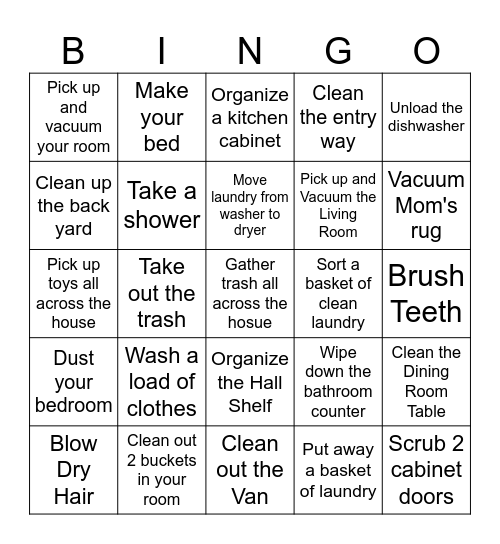Brightly's Chores Bingo Card