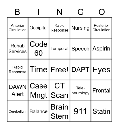 STROKE Bingo Card