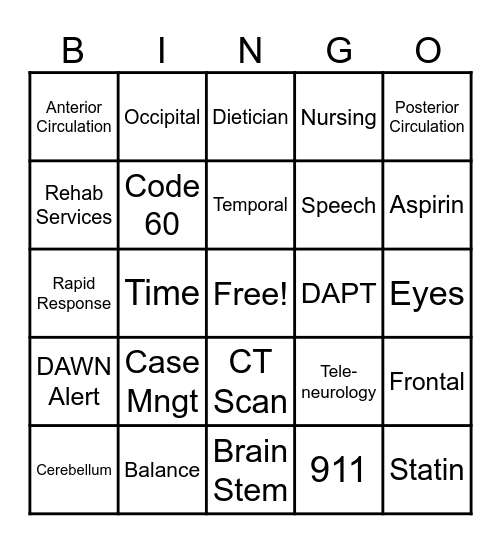 STROKE Bingo Card