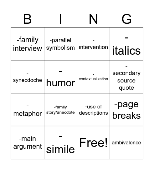 Untitled Bingo Card