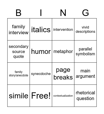 Minh Vu, "Dirty Nails" Bingo Card