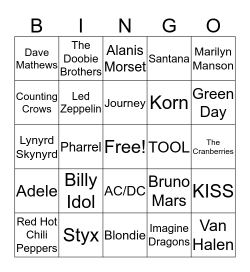Rock N' Roll BINGO                         Set#3 Bingo Card