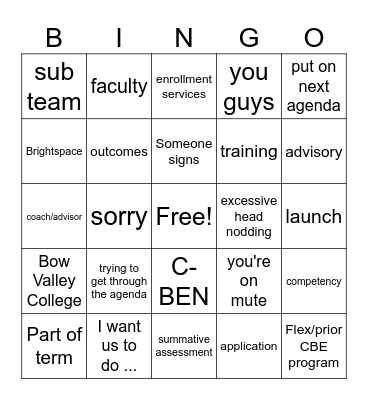 CBE Bingo Card