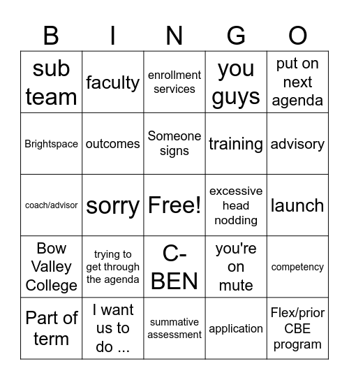 CBE Bingo Card