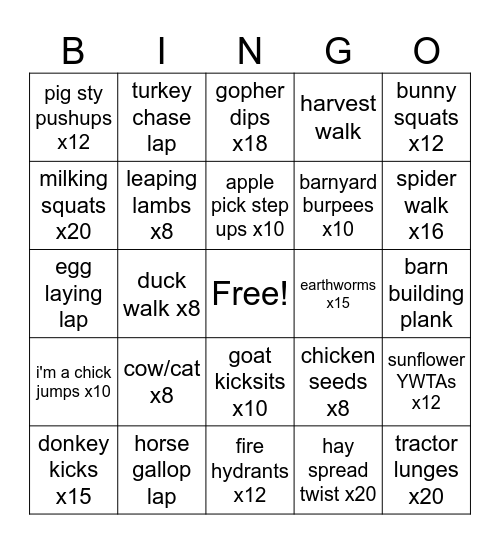 FARM ANIMAL BINGO! Bingo Card