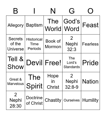 2 Nephi 26 - Jacob 7 Bingo Card