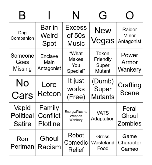 Fallout Bingo Card