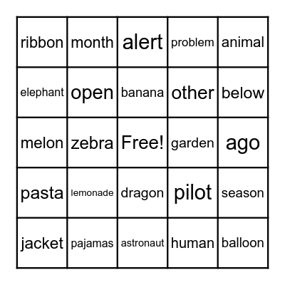 Schwa Bingo Card