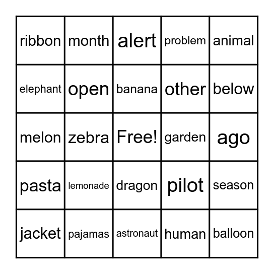 Schwa Bingo Card
