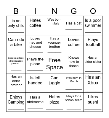 YOUTH HUMAN BINGO Card